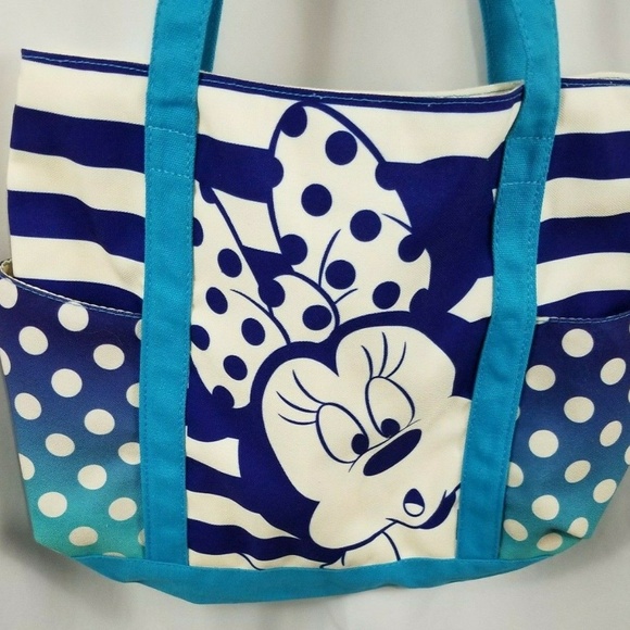 Disney Minnie Mouse Canvas Tote Blue White - Picture 1 of 7